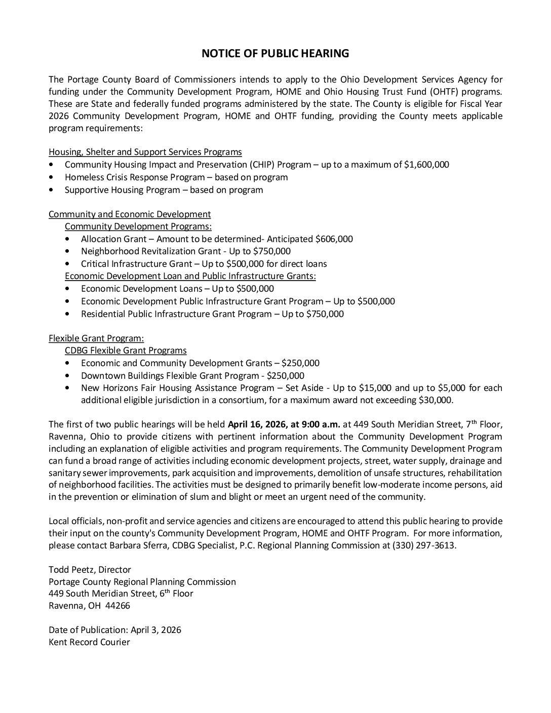 2026 General CDBG First Public Hearing Notice